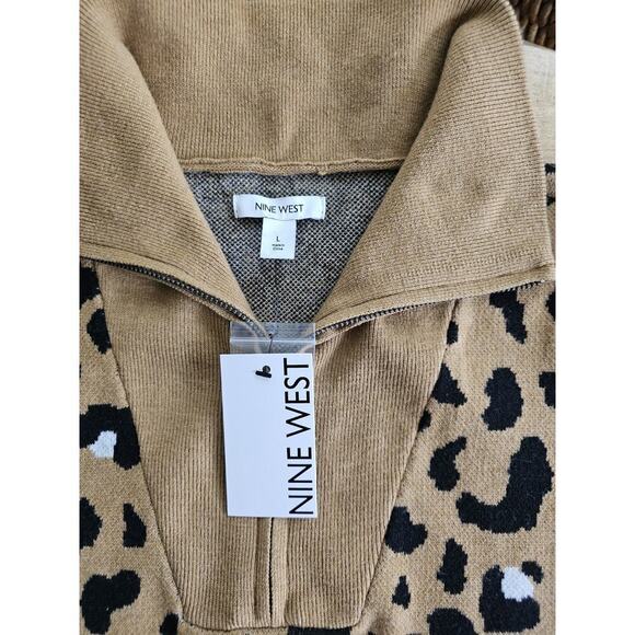 Nine West Leopard Print 1/4 Zip Sweater Women's Size L NWT - Picture 4 of 9